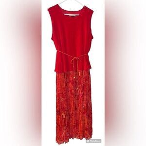 Vintage Y2K travel smith orange sleeveless plus size belted gauzy midi dress. 1X